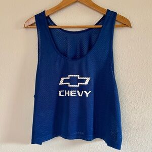 Vintage Chevy Jersey Tank Cropped L/XL Unisex Blue Mesh Sleeve Chevrolet Truck